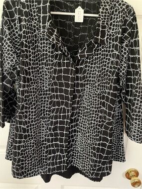 Snapdragon & Twig Black White Abstract Print Cotton Tunic Blouse Size L